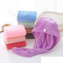 Herramientas de baño Accesorios Mujeres Sombrero de secado para el cabello Capacitación de toalla de secado rápido Toallas de microfibra Solid Tapas Super Absorción Coral F DHVAQ