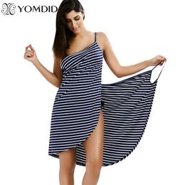 Badhanddoek badjas gestreept strand jurk snelle droge wrap vrouwen badhanddoeken sling kleding robe de plage strand jurk vakantie zwemmen 201026