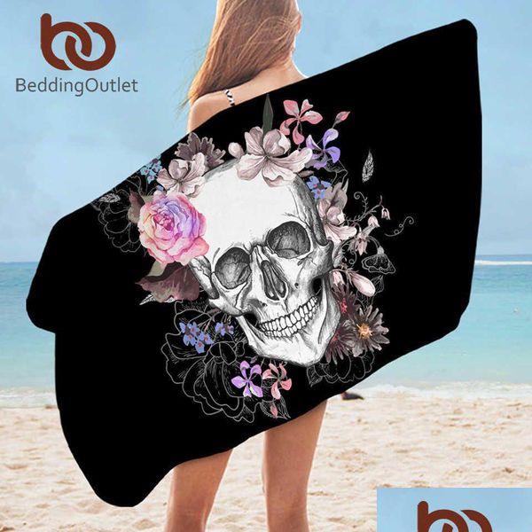 Toalla de baño Ropa de cama Outlet Azúcar Skl Baño Microfibra Gótico Floral Playa Rosa Rosa Rec Negro Yoga Mat Drop Entrega Hogar Jardín El Dhzmk