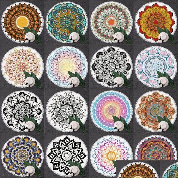 Serviette de bain Bohème Mandala Plage Serviette Tapisserie Jeter Grand Rond Couverture De Pique-Nique Tapis Piscine Décoration Yoga Drop Livraison Maison Jardin H Dhme1