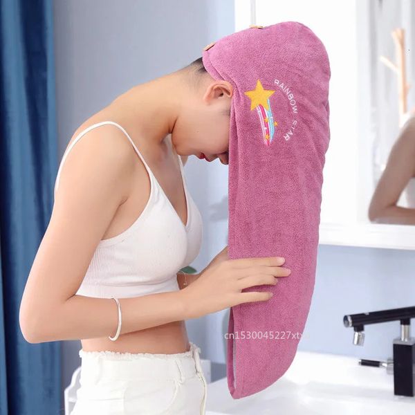 Serviette de bain femmes fille magique absorbant microfibre bonnet de douche chapeaux cheveux secs séchage rapide doux pour dame longue et épaisse Turban 230419