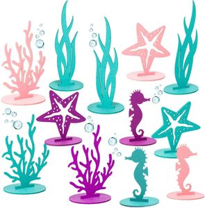 Juguetes de baño 20 piezas decoración de cumpleaños de sirena adorno de centro de mesa de fieltro océano temática pequeña fiesta suministros de baño para bebé 221118