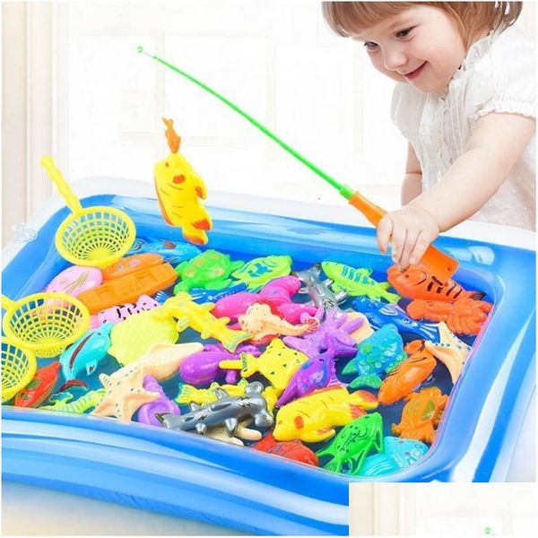 Juguetes de baño 30/52 PCS Pesca magnética Pesca de plástico Juego de cañas de pescar Niños Jugando Juego de agua Educativo Bebé Regalo cuadrado para entrega de gota Mater Dhog1