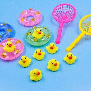 Juguetes de baño 5 unids / set Niños Flotando Mini Anillos de Natación Goma Patos Amarillos Red de Pesca Lavado Niño Agua Diversión 221118