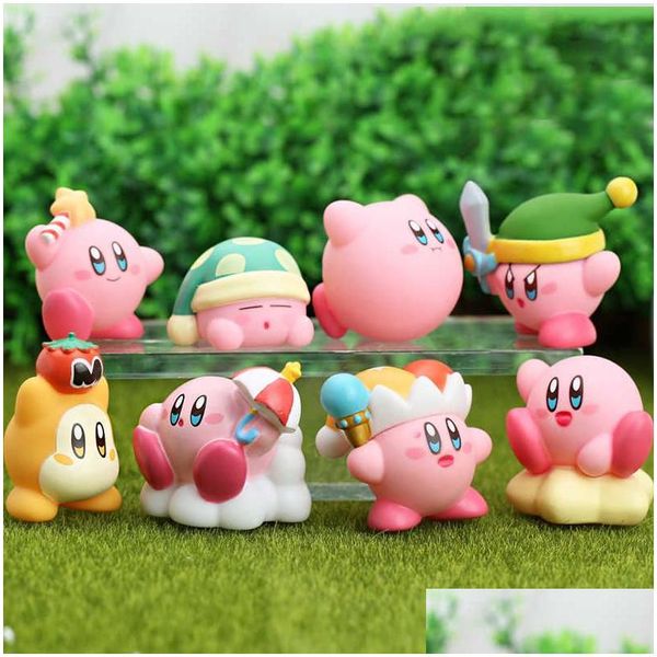 Badespielzeug 8-teiliges Set der Kirby-Actionfiguren-Kollektion Niedliche rosa PVC-Materialfiguren Sammlerstücke Bestes Weihnachtsgeschenk für Kind Dhbwd