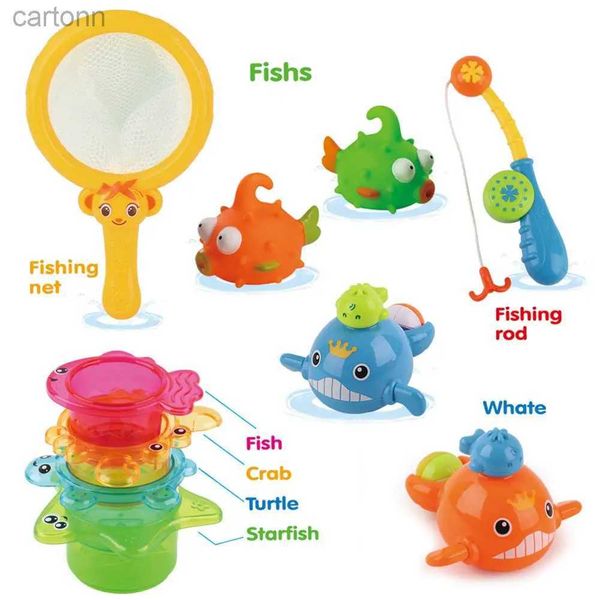 Toyos de baño 8pcs/12pcs Juegos de pesca de juguetes de baño para bebés lindos juguetes de bañera de animales para niños regalos de cumpleaños 240413