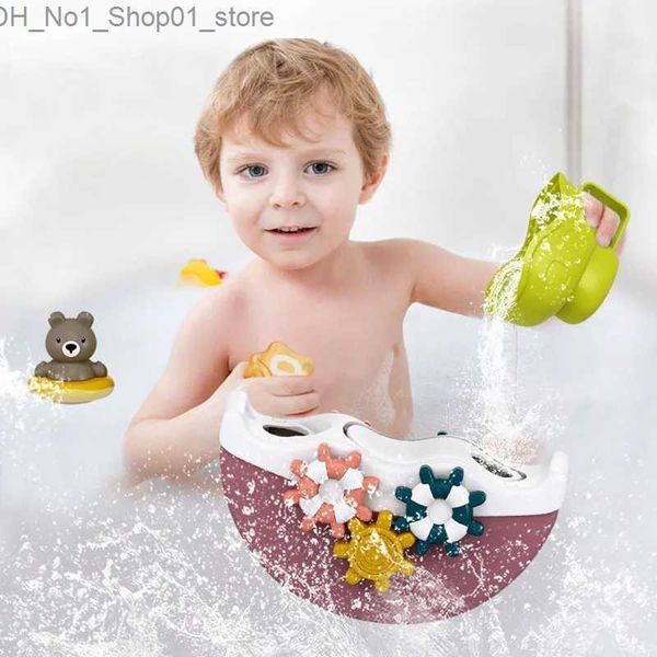 Jouets pour le bain Jouets de bain pour bébé bateaux ours ensemble mur de baignoire jouet Montessori blocs sensoriels éducatifs précoces pour enfants salle de bain douche jouets d'eau Q231212