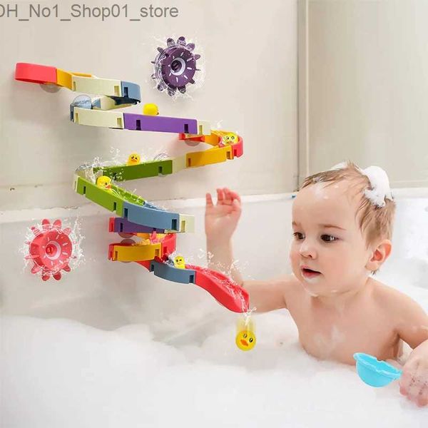 Juguetes de baño Juguetes de baño para bebés Bloques de bricolaje Slide Race Run Montaje Orbita Patos amarillos Slide Baño Bañera Juego para niños Juego de agua Juego de juguetes Q231212