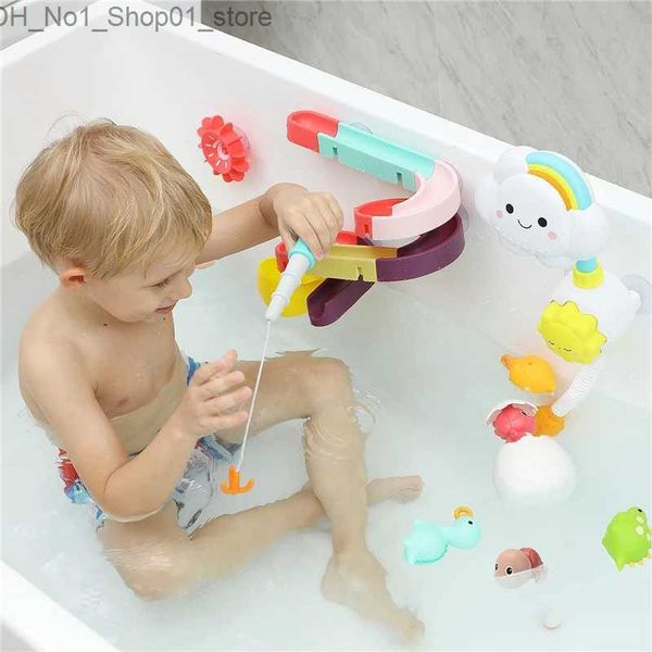 Juguetes de baño Bebé Bañera Juguete DIY Pared Succión Tobogán acuático Bañera Juguetes para niños Mini Ducha Aspersor Baño Juguetes con animales flotantes Q231212