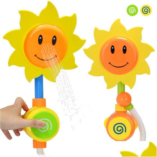 Juguetes de baño Baby Shower Faucet Squirting Sprinkler Girasol Fuerte Succión Baño para niños Juego de agua Juego Manual Presión Spray Dro OT1MA