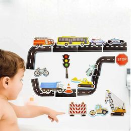 Juguetes de baño juguetes para el baño de baños de vías de carretera flexibles autos trenes para bebés bañeras de baño suave Eva Educación temprana Pegatinas de bricolaje Puzzle Toys D240522