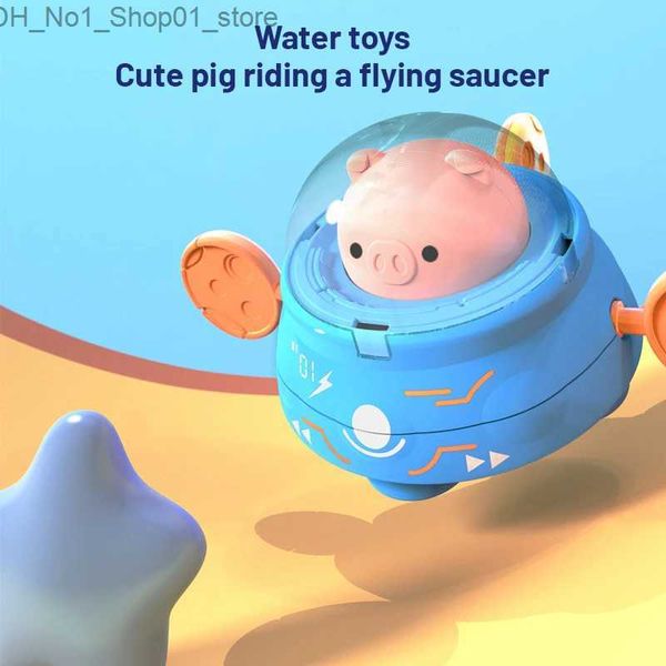 Jouets de bain Animal de dessin animé mignon tirer le jouet de bain cochon classique bébé jouet d'eau infantile nager tortue enroulé chaîne horloge enfants jouet de plage Q231212