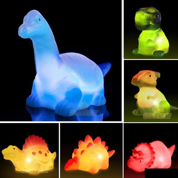 Jouets de bain Dinosaur Light Up Caoutchouc flottant pour bébé Enfants Enfant Piscine Baignoire Douche Enfants 221118 Drop Livraison Maternité Dhjuv