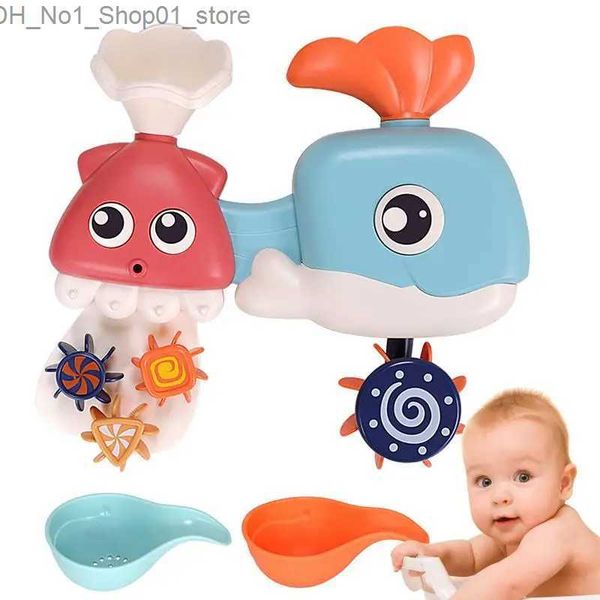 Juguetes de baño Juguetes de baño de peces Niños Fish Spinner Toys con ventosa Bañera Juguetes de baño con 2 cucharas Ballena jugando Spray para niños Q231212