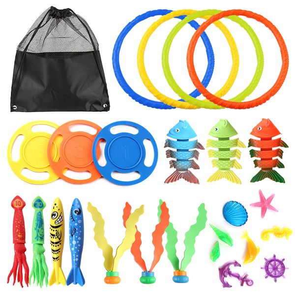 Jouets de bain enfants drôle piscine ensemble de plongée enfants sous-marin jeu d'eau avec sac de rangement pour garçons filles jeux d'été fête 230313