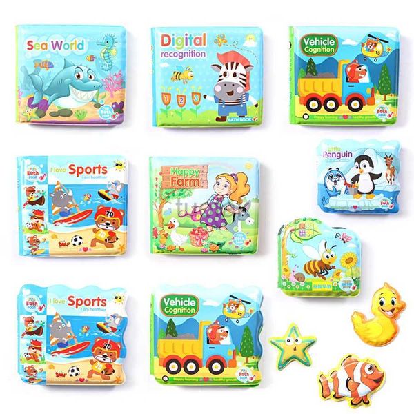 Toys de bain Nouveau livre de bain d'eau de natation avec BB Whistle Animal Bath Toys for Baby Bathing Bathing Timearly Educational English Bathroom Toy D240507