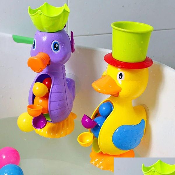 Juguetes de baño Ducha para niños Lindo Pato Amarillo Rueda de agua Caballo de mar Bebé Grifo Juego de baño Juego de pulverización de agua Entrega de gotas Maternidad Otwju