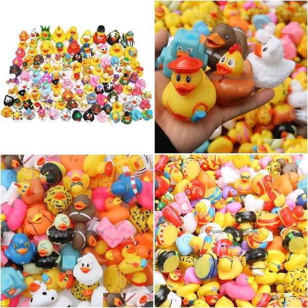 Toys de bain Enfants en gros de Bathing Toy Ducks en caoutchouc flottant Soupps Sound Mignon Duck Duck for Baby Shower 20/50 / Styles aléatoires L DHXQ2