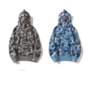 Bathing Ape New Men's Women's Trendy Brand Diagonal Zipper Honeycomb Shark Camouflage Kangaroo Pocket Hood Plush Sweater Bathing Ape Hooded Jacket