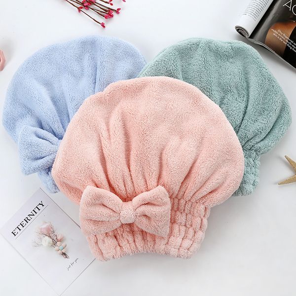 Serviette de bain en molleton de corail pour cheveux, bonnet Turban absorbant, séchage rapide, avec nœud papillon, YFA2057