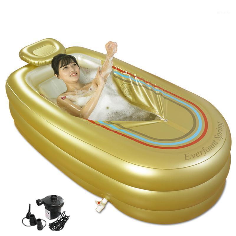 Baignoires de bain Sièges Extra Large Baignoire Gonflable Adulte Épaissir Pliant Maison SPA Isolation En Plastique Avec Coussin + Pompe Électrique