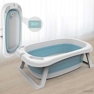Baignoires Sièges de baignoire de baby-douche pliante bassin de douche portable coussin thermomètre intelligent thermomètre Sénalisation pliable baignoires pour animaux de compagnie R230818