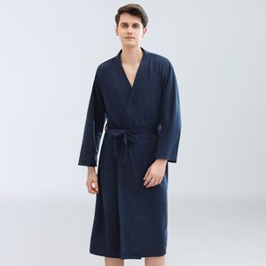 Heren nachtkleding badjas man katoenen stitch zak lange mouw riem dunne pure kleur sexy robe 2021 mode PJ's