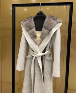 Manteaux en laine et cachemire pour femmes, deux pièces, Style peignoir, doublure en duvet 80%, manteau à capuche en fourrure, longue doublure détachable