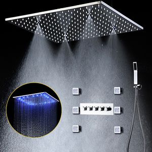 Salle de bain 4 fonctions Panneau de douche Ensemble de plafond grand massage Panne de douche de brume de pluie 500x500 mm robinets thermostatiques Bath à LED