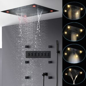 Badkamer Accessoires Zwart Douche Set 6 Functies Regenval Waterval Misty Grote LED Douchekop 600x800mm Thermostatische Mixer Kranen Massage Body Jets