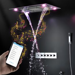 Badkameraccessoires Bluetooth Playing Muziek Douche Set Plafond LED Groot Douchekop Panel Zwart Thermostatische Mixer Fauctes