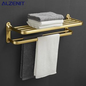 Accessoires de salle de bain brossé or espace aluminium porte-serviettes étagère matériel européen pendentif ensemble de rangement porte-serviettes porte-papier 240312