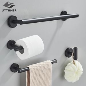 Accessoires de salle de bains Ensemble de quincaillerie Étagère murale noire mate Porte-rouleau de papier toilette Crochet pour robe Cintre Porte-serviettes Barre de support Anneau 240304