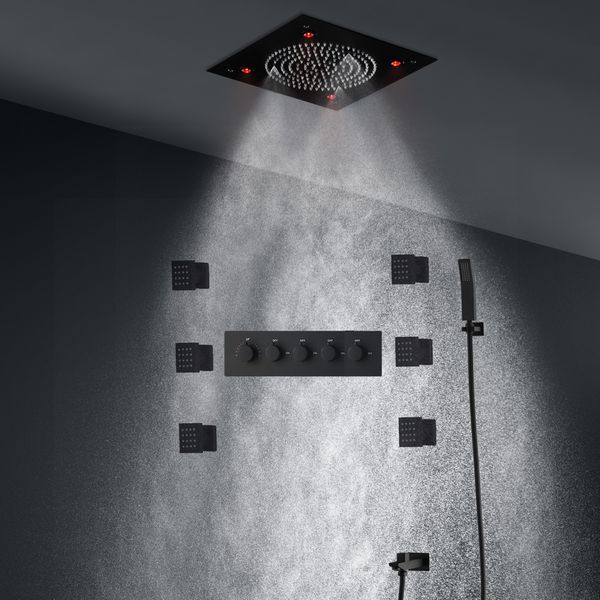 Accessoires de salle de bains, système de douche LED noir mat, robinet de pomme de douche à brume de pluie, mélangeur thermostatique, ensemble de Jets corporels