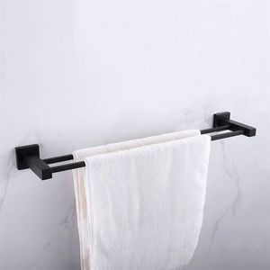 Accessoires de salle de bains, porte-serviettes carré noir mat en acier inoxydable, barre de porte-serviettes murale 1 barre 2 bar 280v