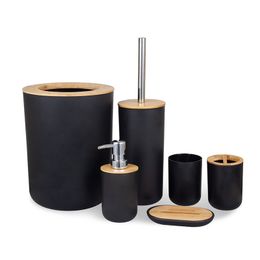 Badkameraccessoires Set 6 stuks Bamboo Room Tandborstel Holder Soap Dispenser Toiletborstel Trash kan essentieel GX220523
