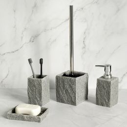 Badkamer accessoires set imitati graniet hars iiquid zeep dispenser tandenborstel houder cup schotel toiletborstel 220523