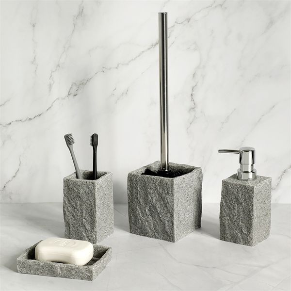 Ensemble d'accessoires de salle de bain Imitati résine de granit Iiquid distributeur brosse à dents tasse porte-savon porte-brosse de toilette cuisine 220810