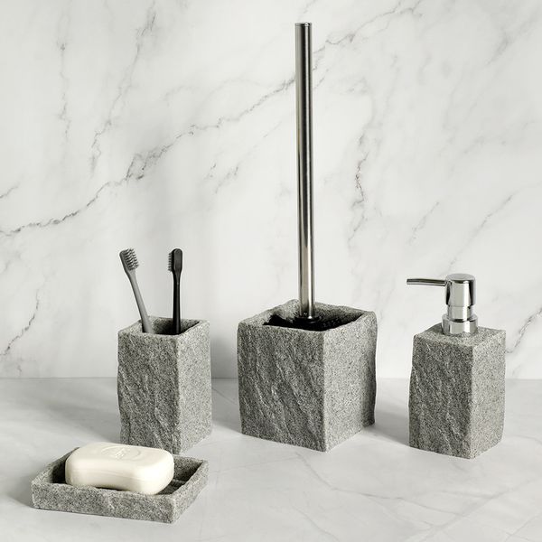 Ensemble d'accessoires de salle de bain Imitati granit résine Iiquid distributeur de savon porte-brosse à dents tasse plat brosse de toilette 220523