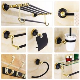 Badkamer accessoires zink legering zwart goud afwerking handdoek ras raad toiletborstelhouder handdoekbalk badkamer set papieren houder T200425