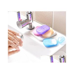 Ensembles d'accessoires de salle de bain 20 pièces/boîte jetable Mini voyage savon papier lavage des mains bain nettoyage Portable en boîte moussant feuilles parfumées Dh8Bs