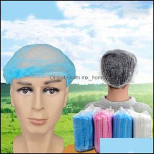 Accessoires de salle de bains Accueil Garden100pcs / lot Femmes Hommes Douche jetable Non tissé plissé Anti-poussière Chapeau Bonnets de bain pour Spa Salon de coiffure Drop Del