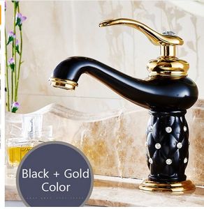 Baño Cuenca Gold Grifo de latón con diamante Cuerpo de cristal Tapón Nuevo Lujo Single Handle Toque frío y frío Envío gratis