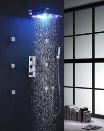 Robinet de douche à effet de pluie pour salle de bain, pommeau de douche à LED de 12 pouces, Jets de pulvérisation de Massage corporel avec Valve de robinet thermostatique 007-12C-2