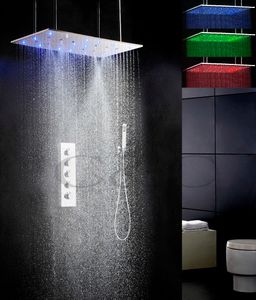 Badkamer bad douchekraan set 800x400 mm verstrijkende swash en regenval led 3 kleurtemperatuur gevoelige douchekop 008-80x40QWL-F