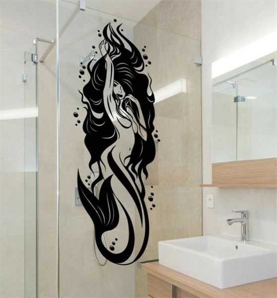 Calcomanía de pared de baño de baño Sexy Naked Mermaid Girl Decoración de baño Pegatinas de pared Decoración de la pared de la puerta de vidrio de vidrio Z461 2012011498280