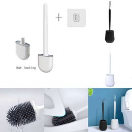 Salle de bain Brosse de toilette noire Soft TPR Silicone Brush Head No Dead Corners Home Floor-Standing Cleaning Brosses WC Accessoires