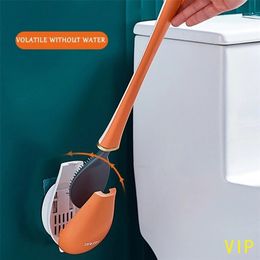 Brosse de nettoyage de salle de bain Ensemble de brosse en silicone Tête de brosse de toilette Ouverture et fermeture automatiques murales sans lavage de coin mort 211215