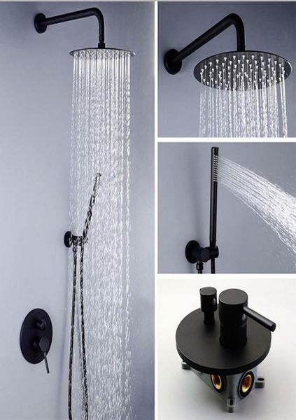 Accesorios de ducha ocultos para baño y juego de mezclador frío, válvula de ducha mezcladora, juego de cabezal de ducha de mano y lluvia, Color negro 3882368