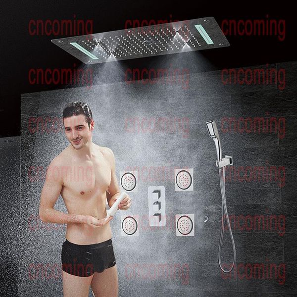 Juego de ducha oculta para baño con chorros de masaje Cabezal de ducha de techo LED Panel de ducha de baño termostático Lluvia Cascada Burbuja Mis245t